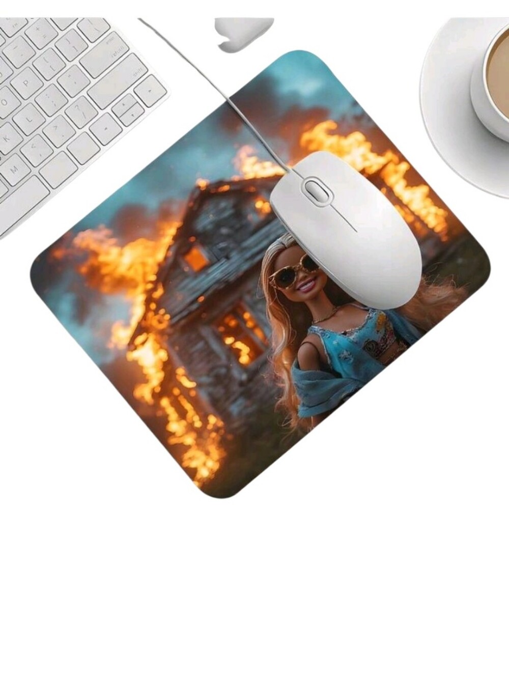 Barbie Mouse Pad with Flaming House Graphic